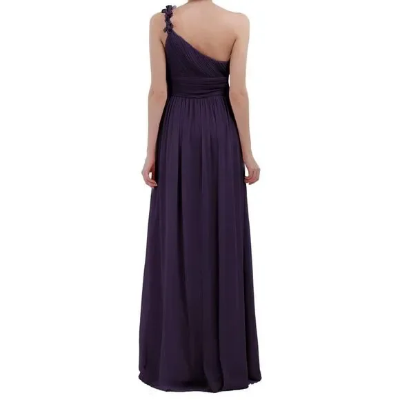 One-Shoulder High-waisted Chiffon Bridesmaid Prom Dress in Purple - size 14 NWT - Picture 2 of 7
